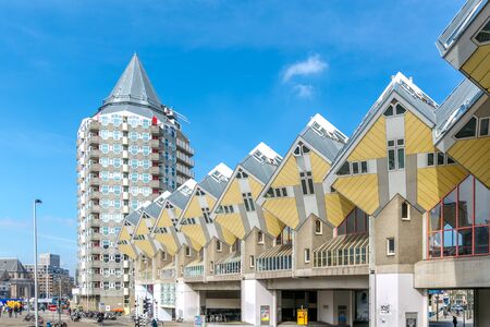 ROTTERDAM; Netherlands - APR 7: Cube houses designed by Piet Blom on April 7; 2015 in Rotterdam; Netherlands. They represents a village where each house is a tree. All the houses together a forest.のeditorial素材