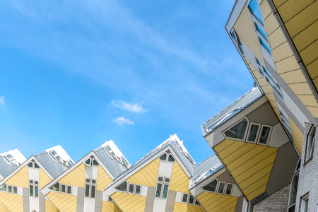 ROTTERDAM; Netherlands - APR 7: Cube houses designed by Piet Blom on April 7; 2015 in Rotterdam; Netherlands. They represents a village where each house is a tree. All the houses together a forest.のeditorial素材