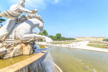 Beautiful view of famous Schonbrunn Palace with Great Parterre garden in Vienna, Austriaのeditorial素材