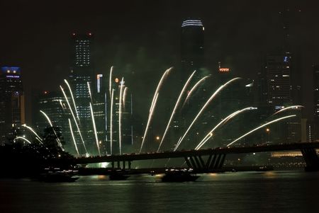 Fireworks Display against Singapore Skyline