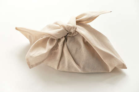 Linen bento bag. Organic cotton bread bag. Reusable azuma bukuro bag. Japan origami lunch bag.の写真素材