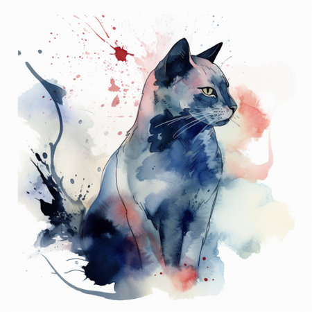 Watercolor portrait of a cat on abstract watercolor background. Hand-drawn illustration.の素材