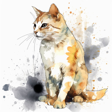 Watercolor portrait of a cat on a white background. illustrationの素材
