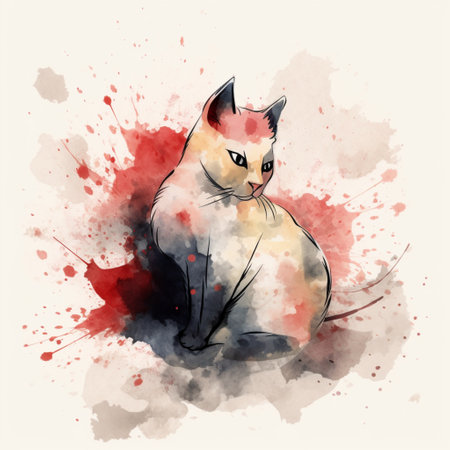 Hand drawn watercolor sketch of a cat. Vector illustration on white background.の素材