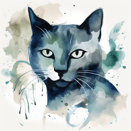 Watercolor portrait of a cat. Watercolor hand drawn illustration.の素材