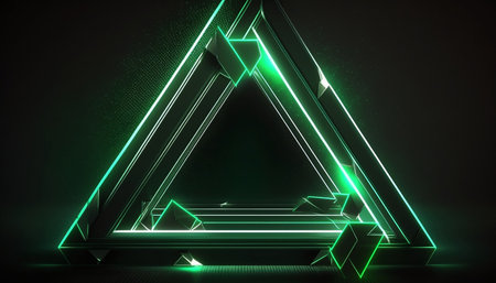 Glowing neon triangle background, 3D rendering. Computer digital drawing.の素材