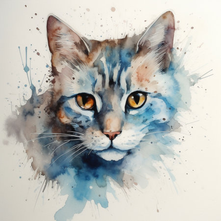 Watercolor portrait of a cat. Hand-drawn illustration on a white background.の素材