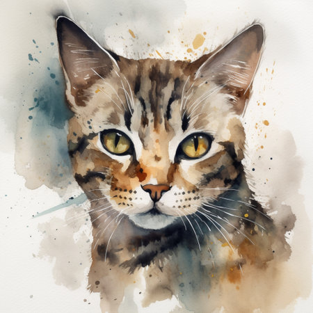 Watercolor portrait of a cat on a white background. Digital painting.の素材