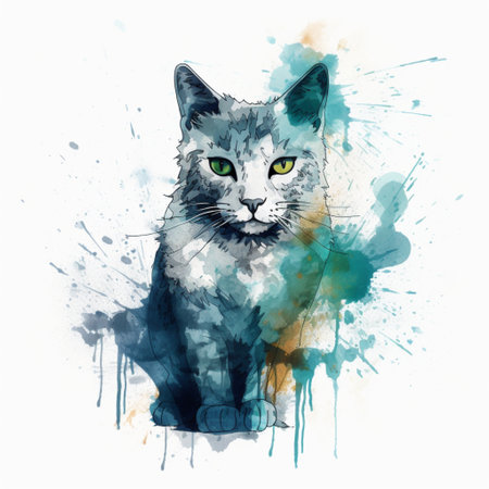 Watercolor portrait of a cat with green eyes. Vector illustration.の素材