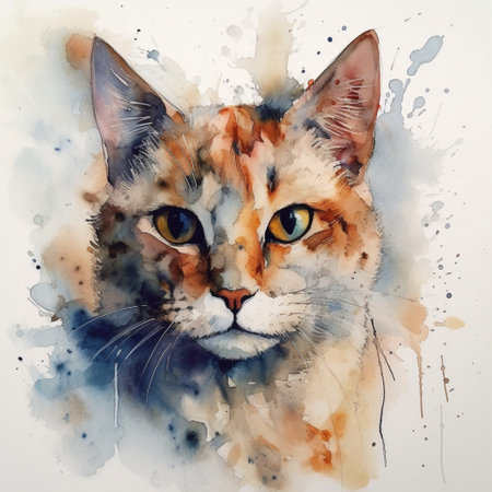 Watercolor portrait of a cat on a white background. watercolor paintingの素材