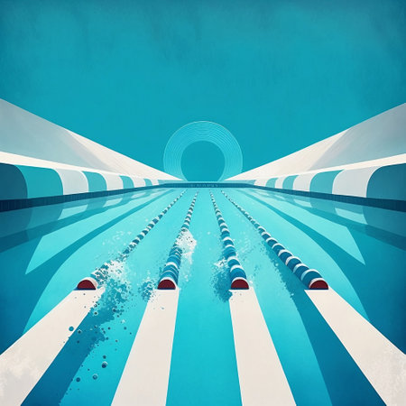 Swimming pool with blue and white stripes. Sports background. Vector illustration.の素材