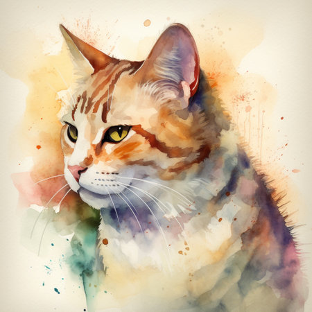 Watercolor portrait of a cat. Hand drawn watercolor illustration.の素材