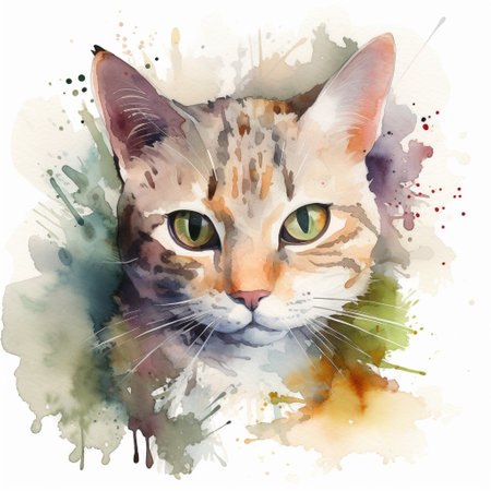 Watercolor portrait of a cat with green eyes. Vector illustration.の素材