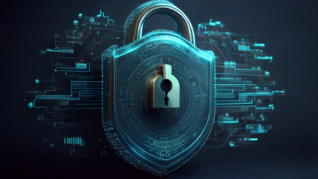 3d rendering of padlock security on blue background. security conceptの素材