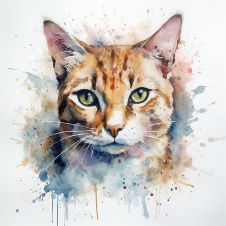 Watercolor portrait of a cat. Hand-drawn illustration on a white background.の素材