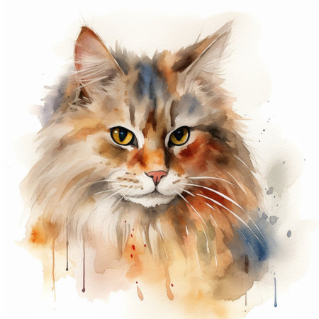 Watercolor portrait of a Maine Coon cat. Hand-drawn illustration.の素材