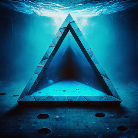 3d illustration of a triangle in a dark room under the waterの素材