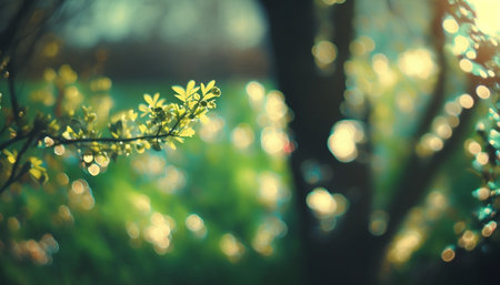 Bokeh of tree with sun light in the garden, vintage toneの素材