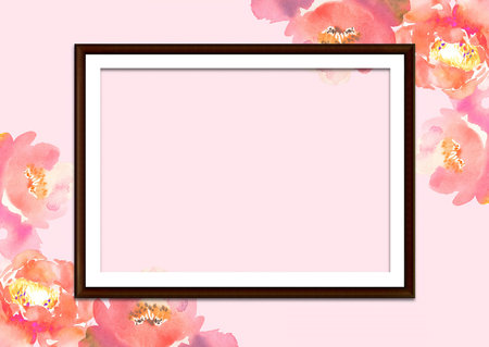 Frame with watercolor flowers. Handmade. Watercolor painting.の素材