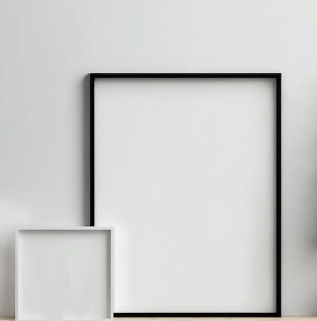 Blank picture frame mockup on white wall. 3d illustrationの素材