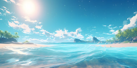 beautiful seascape with palms and sea. 3d renderingの素材
