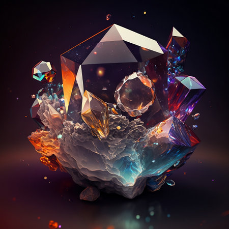 3D illustration of a colorful crystal on a dark background. 3D renderingの素材