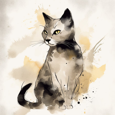 Sketch of cat on watercolor background. Vector illustration.の素材