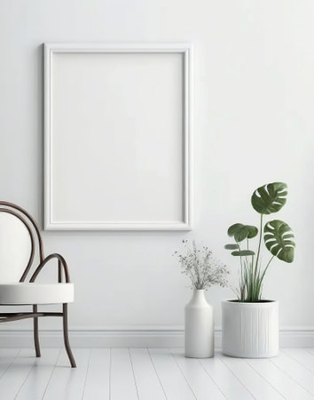 Mock up poster frame in interior background, Scandinavian style, 3D renderの素材