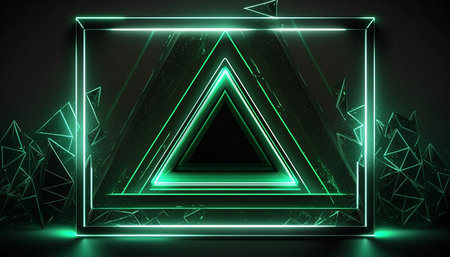 Neon triangle geometric abstract background, 3d rendering. Computer digital drawing.の素材