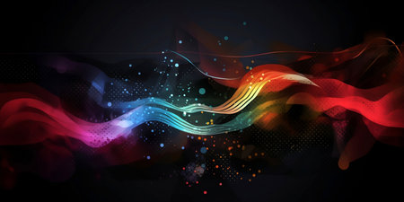 Smooth smoke wave, colorful liquid flowing on black background. illustrationの素材