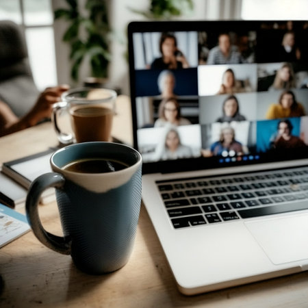 Group of business people having a video conference on laptop computer at officeの素材