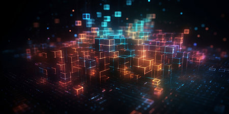3d rendering of abstract digital background with glowing particles in empty spaceの素材
