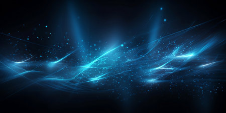 abstract blue background with glowing lines and particles, energy flow conceptの素材
