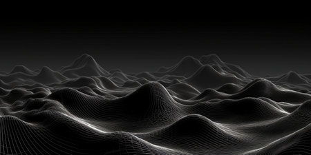 Abstract 3D wireframe landscape background. 3d render illustration.の素材