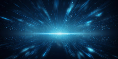 Abstract blue background with lights and beams. Futuristic technology style.の素材