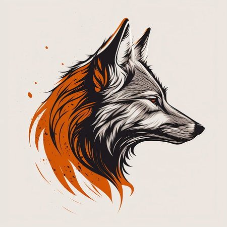 Vector illustration of a wolf head with orange flames isolated on white backgroundの素材