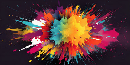 Colorful abstract paint splashes on black background. Vector illustration.の素材