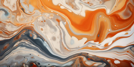 Abstract background of acrylic paint in blue and orange tones. Liquid marble pattern.の素材