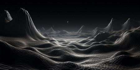 Abstract landscape background. Cyberspace grid. 3d technology illustration.の素材