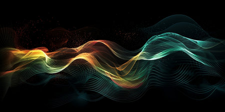 Abstract colorful wave on black background. Vector illustration. Eps 10.の素材