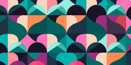 Abstract geometric background with multicolored overlapping shapes. Vector illustration.の素材