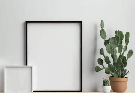 Mock up poster frame in modern interior background, 3d renderの素材