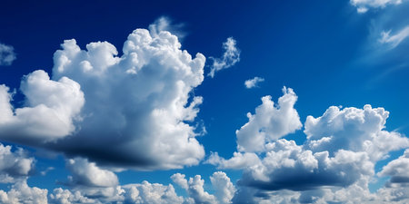 Blue sky background with tiny clouds. Cumulus white clouds. 3d illustrationの素材