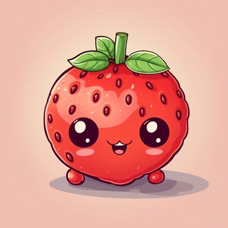 Cute cartoon strawberry character. Vector illustration isolated on white background.の素材