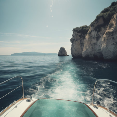 Boat trip in the sea on the coast of Zakynthos island, Greeceの素材