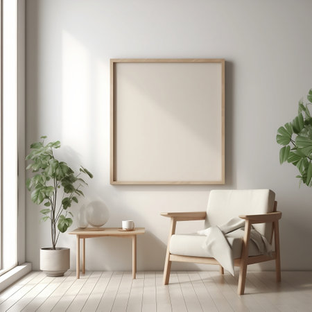 Mock up poster frame in interior background, Scandinavian style, 3D renderの素材