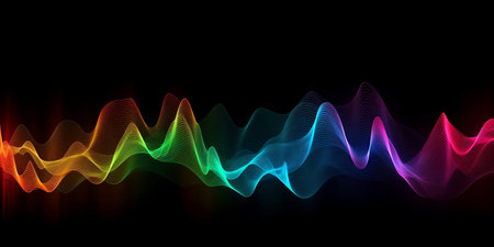 Abstract colorful wave line on dark background. Vector illustration for your designの素材