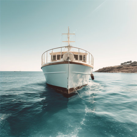 Boat in the Mediterranean Sea on a background of blue sky.の素材