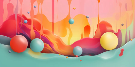 3d illustration of abstract background with colorful liquid splashes and dropsの素材
