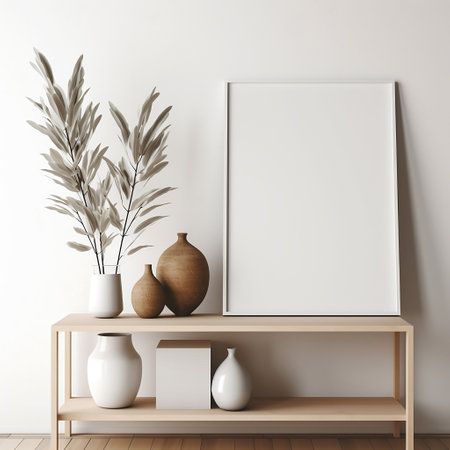 Mock up poster frame in modern interior background, 3d renderの素材